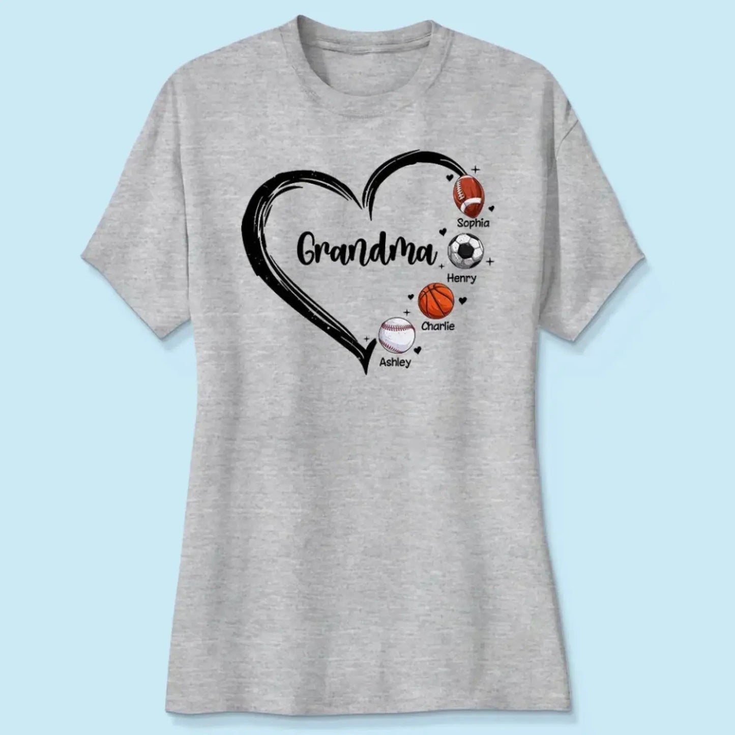 Personalized Sport Mom or Grandma Shirt – Heart Design with Custom Kids’ Names Ezcustomize