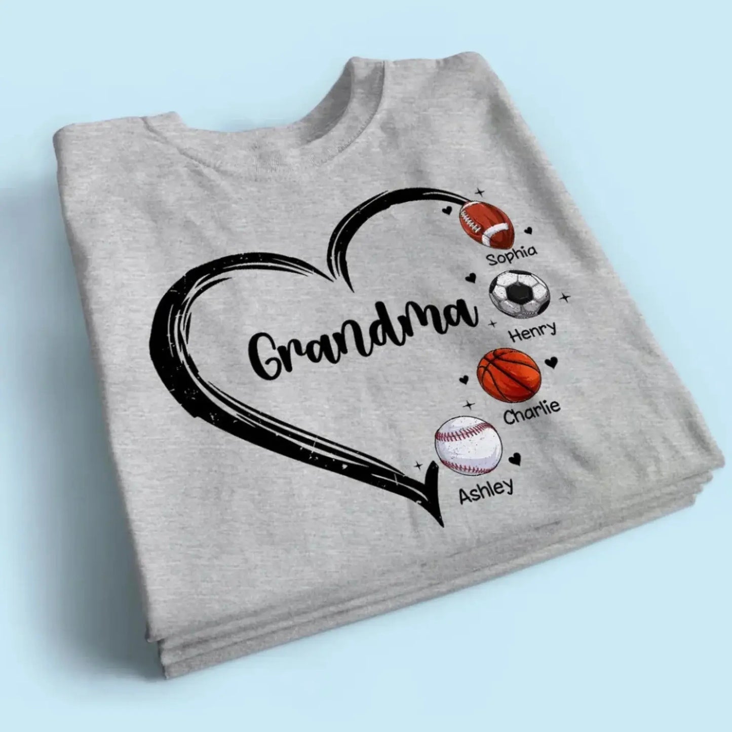 Personalized Sport Mom or Grandma Shirt – Heart Design with Custom Kids’ Names Ezcustomize