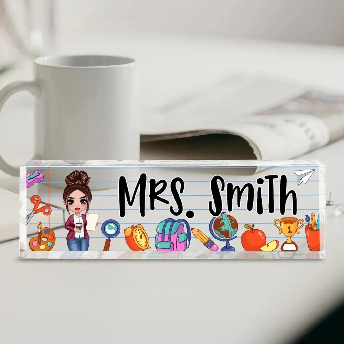 Personalized Teacher Acrylic Desk Name Plate – Custom School Things Plaque, Back To School Gift for Teacher Ezcustomize