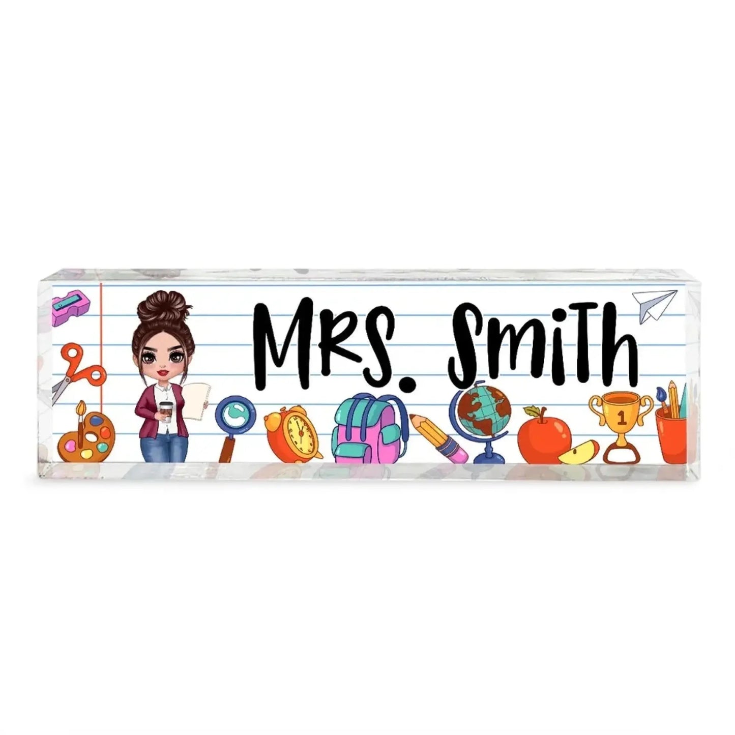 Personalized Teacher Acrylic Desk Name Plate – Custom School Things Plaque, Back To School Gift for Teacher Ezcustomize