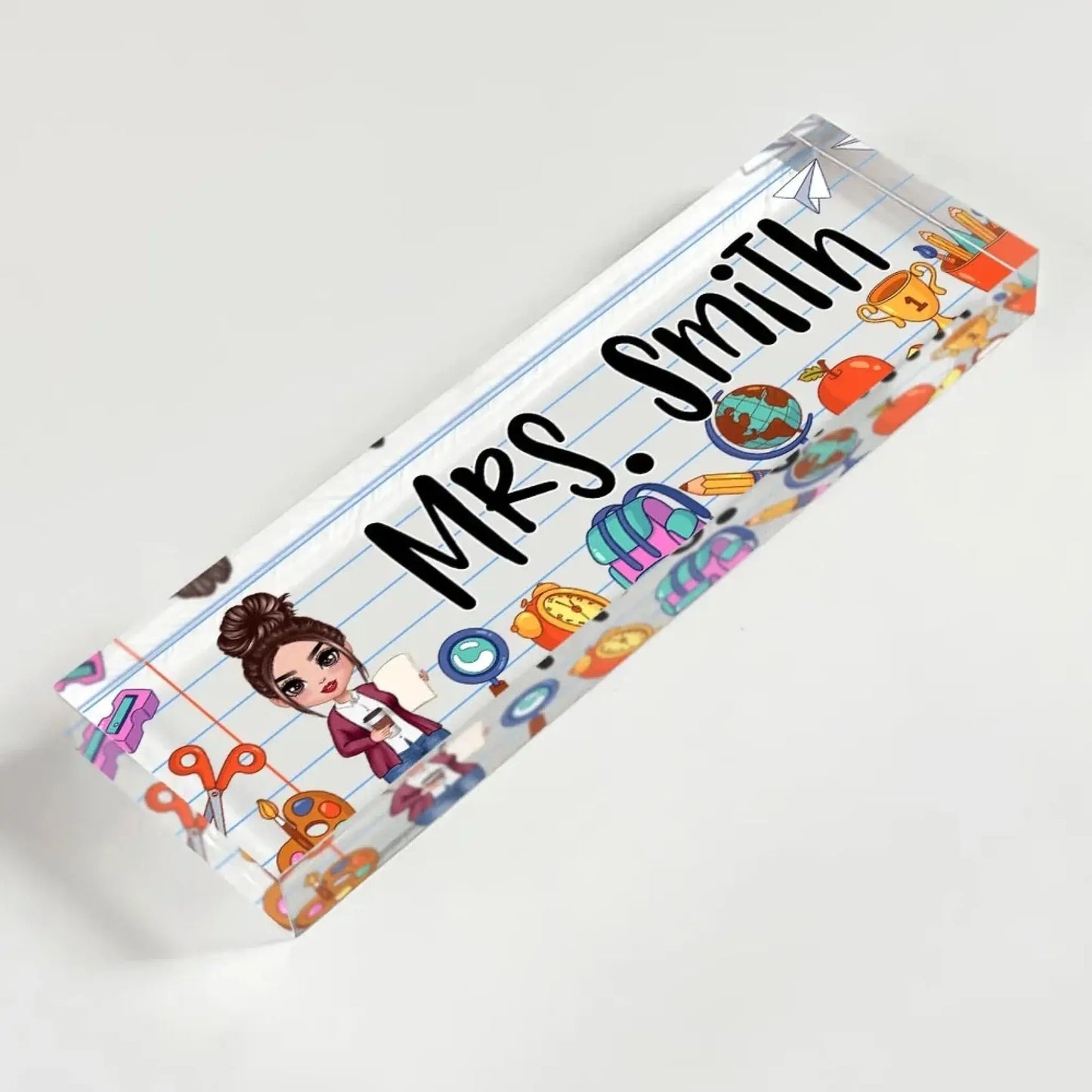 Personalized Teacher Acrylic Desk Name Plate – Custom School Things Plaque, Back To School Gift for Teacher Ezcustomize
