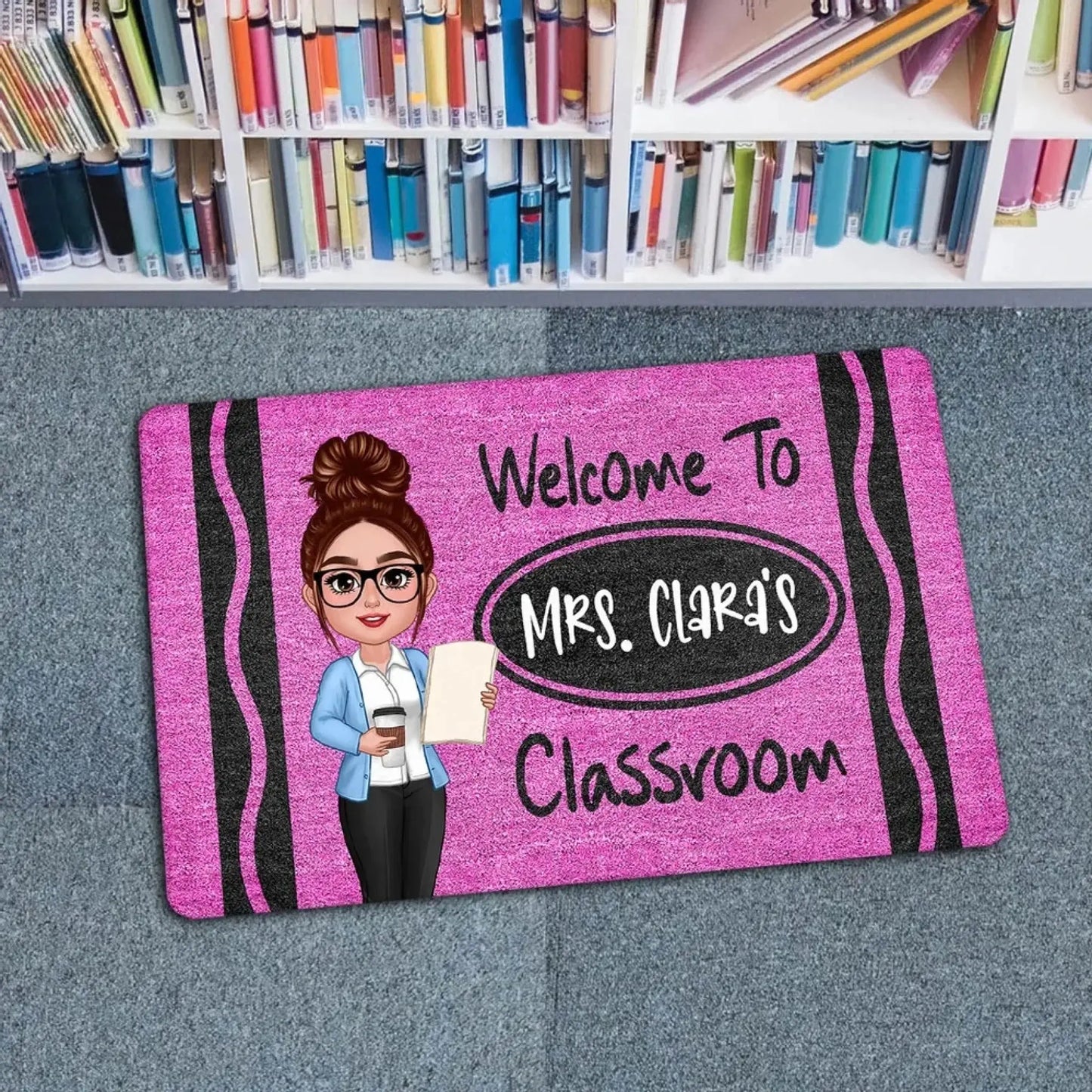 Personalized Teacher Classroom Doormat – Crayon Back to School Gift for Educators, Preschool, Pre-K, Kindergarten Ezcustomize