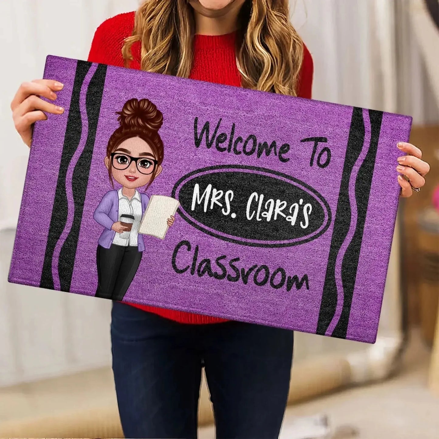 Personalized Teacher Classroom Doormat – Crayon Back to School Gift for Educators, Preschool, Pre-K, Kindergarten Ezcustomize