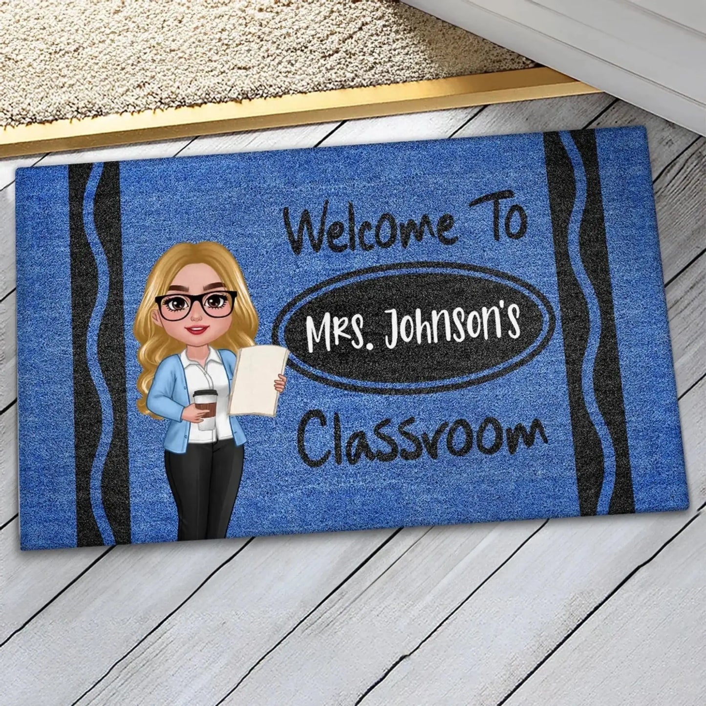 Personalized Teacher Classroom Doormat – Crayon Back to School Gift for Educators, Preschool, Pre-K, Kindergarten Ezcustomize