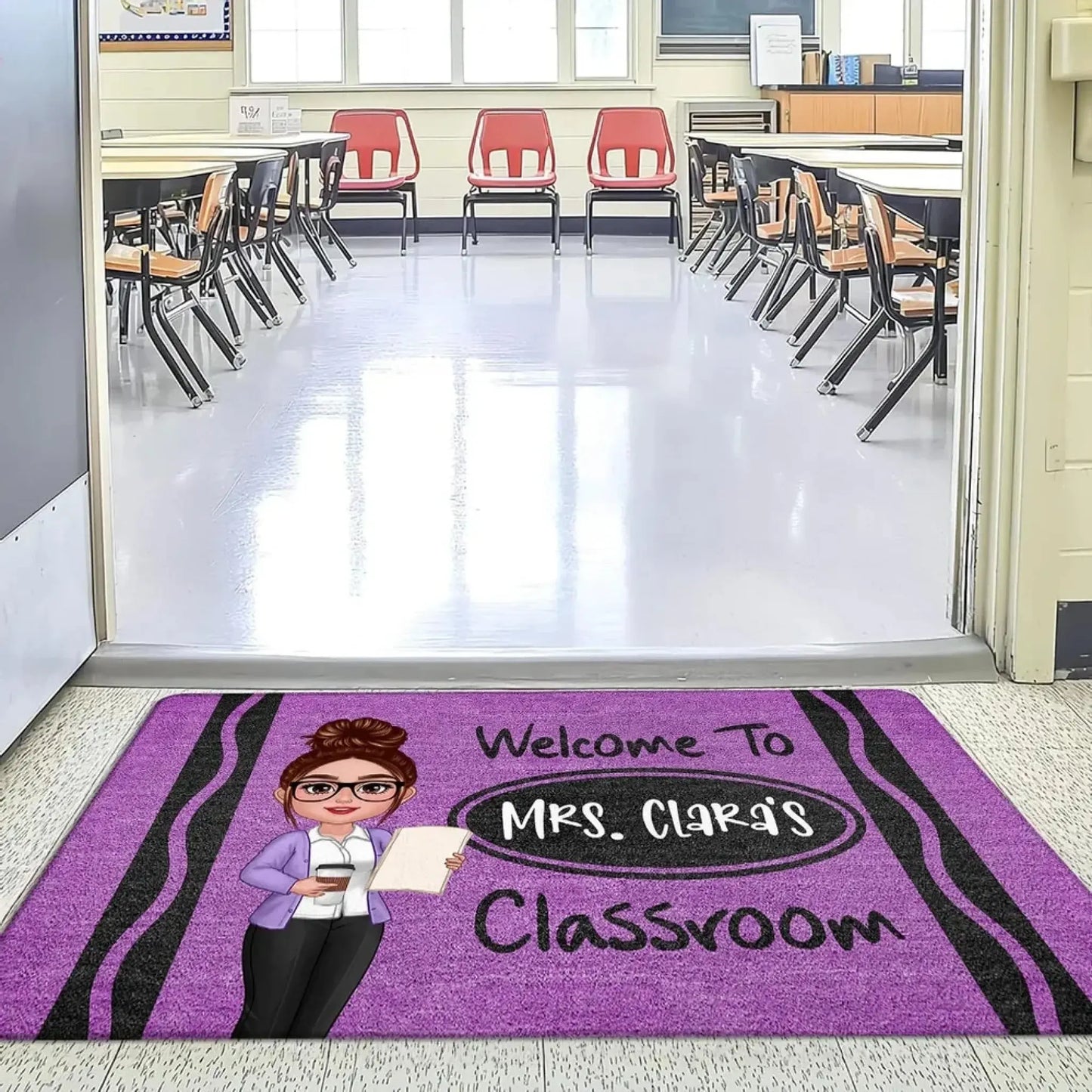 Personalized Teacher Classroom Doormat – Crayon Back to School Gift for Educators, Preschool, Pre-K, Kindergarten Ezcustomize