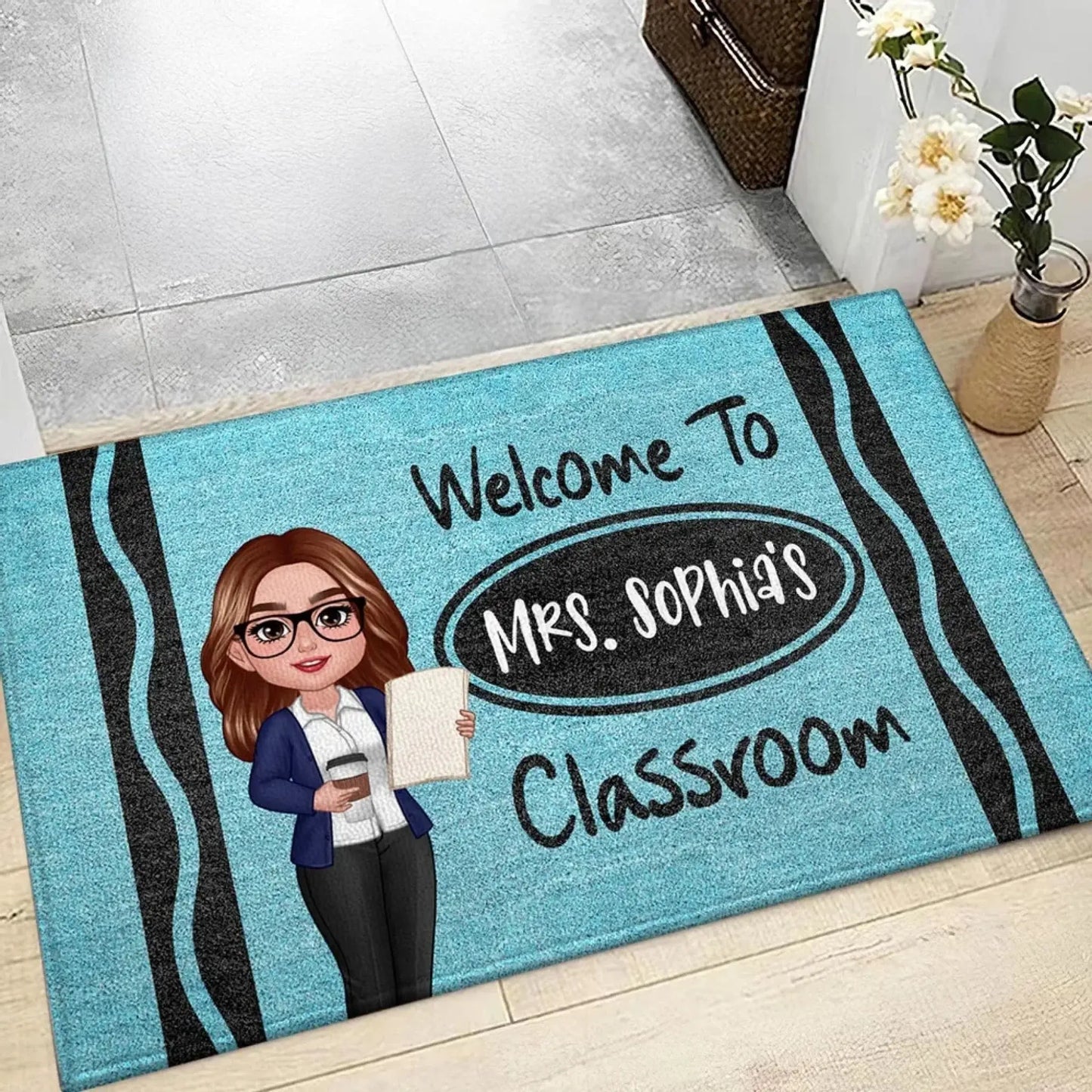 Personalized Teacher Classroom Doormat – Crayon Back to School Gift for Educators, Preschool, Pre-K, Kindergarten Ezcustomize