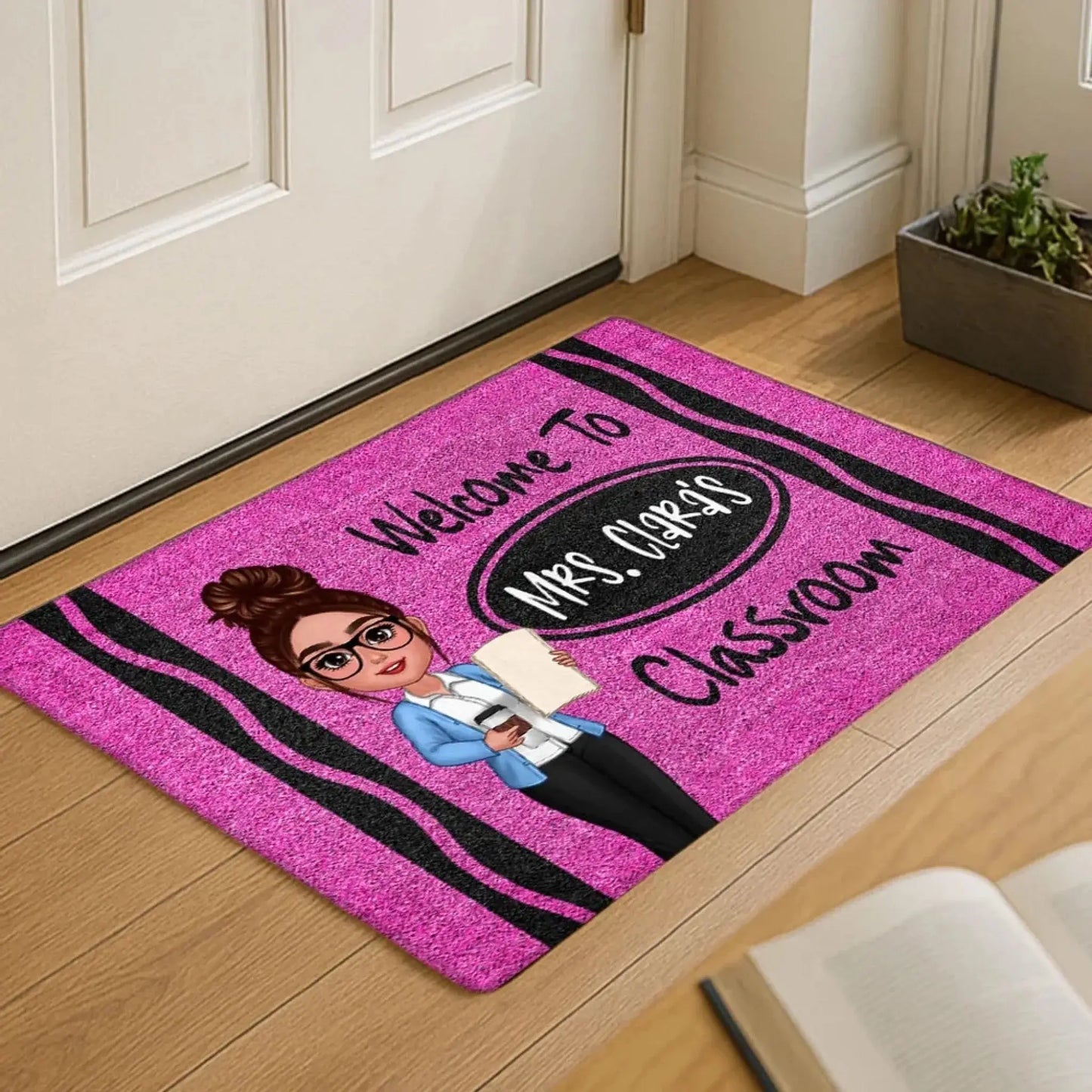 Personalized Teacher Classroom Doormat – Crayon Back to School Gift for Educators, Preschool, Pre-K, Kindergarten Ezcustomize
