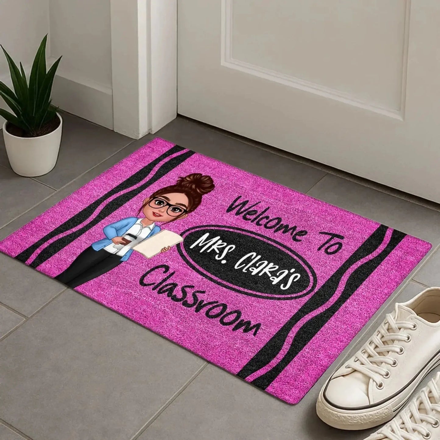 Personalized Teacher Classroom Doormat – Crayon Back to School Gift for Educators, Preschool, Pre-K, Kindergarten Ezcustomize