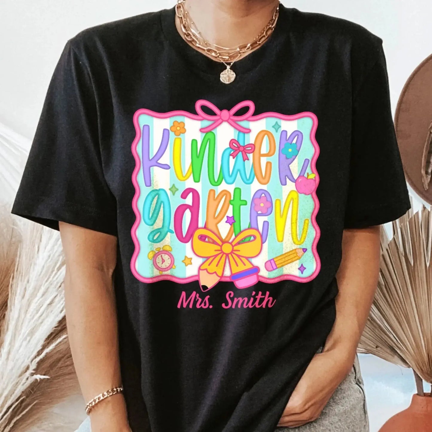 Personalized Teacher Shirt with Grade and Name – Cute Coquette Back to School Shirt for Pre-K to 5th Grade Teachers Ezcustomize