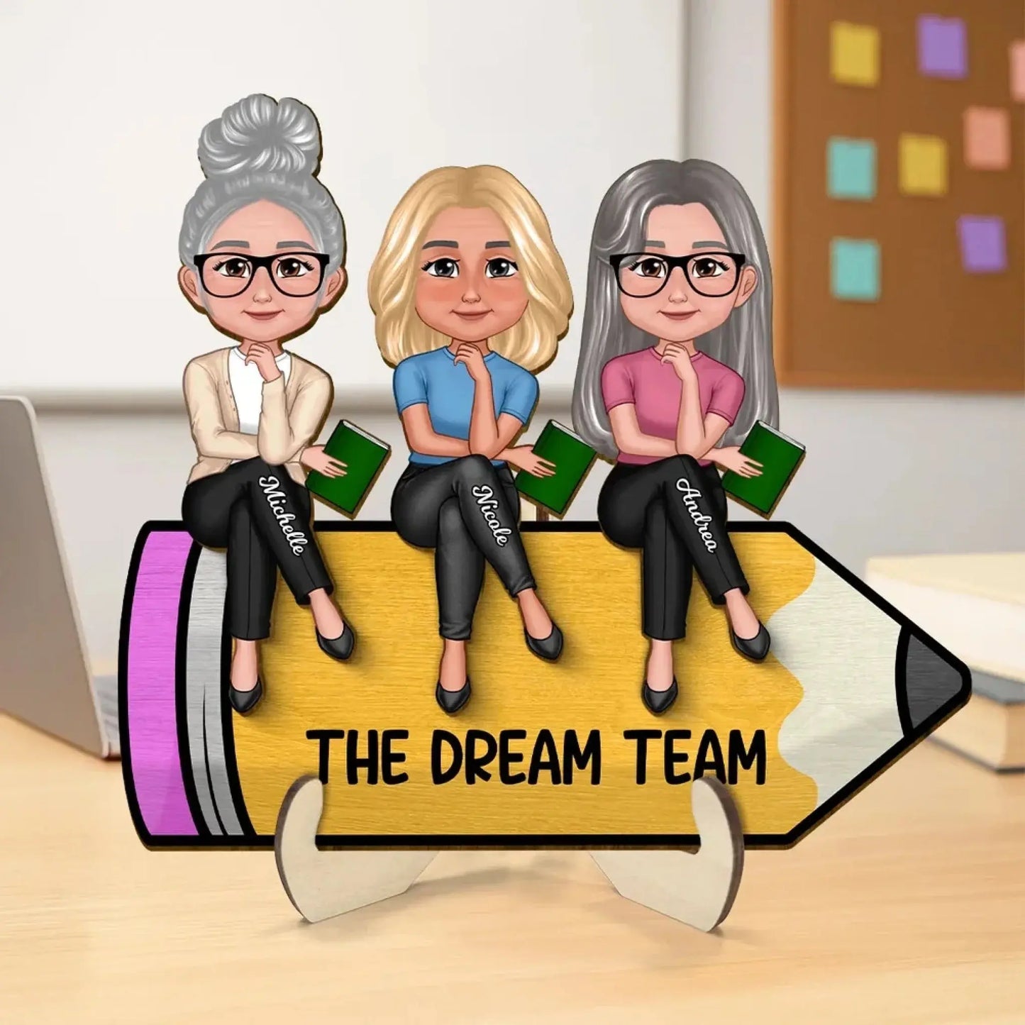 Personalized Teacher Wooden Plaque – The Dream Team, Custom Colleagues Sitting on Pencil, Back To School Gift Ezcustomize