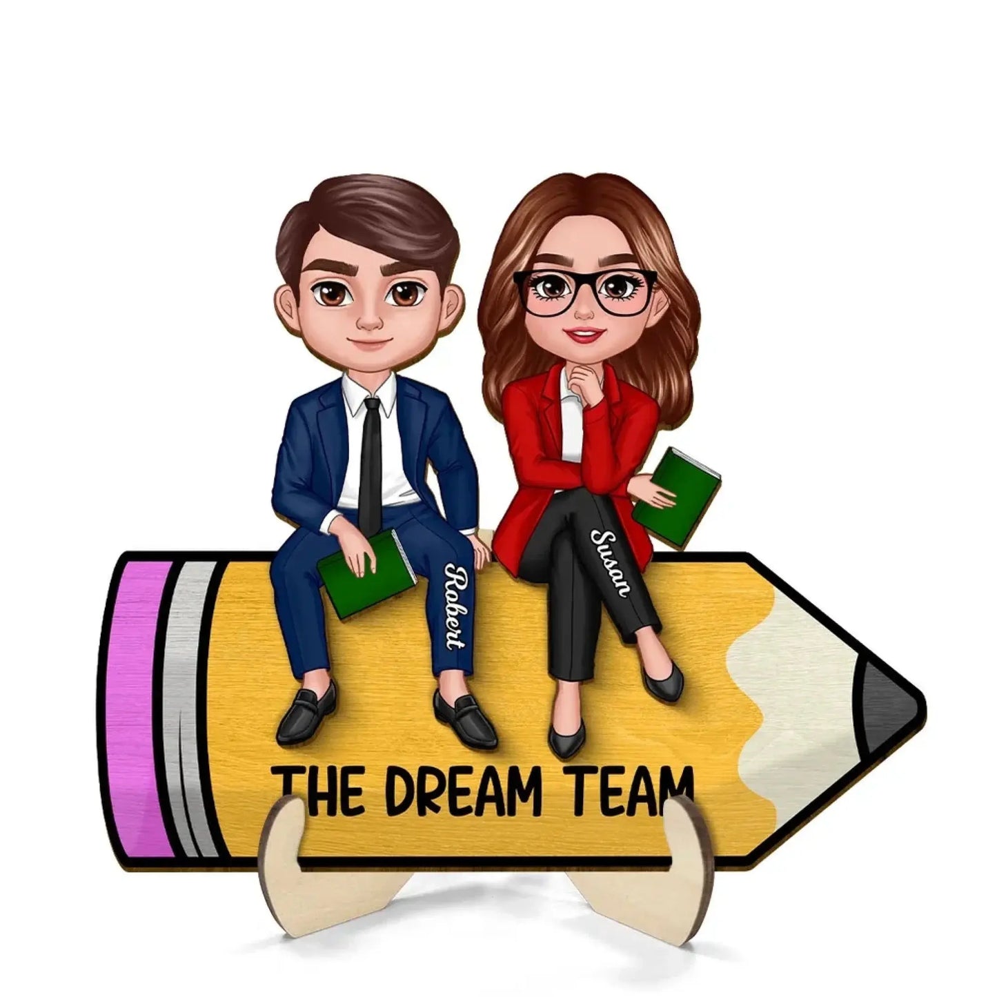 Personalized Teacher Wooden Plaque – The Dream Team, Custom Colleagues Sitting on Pencil, Back To School Gift Ezcustomize