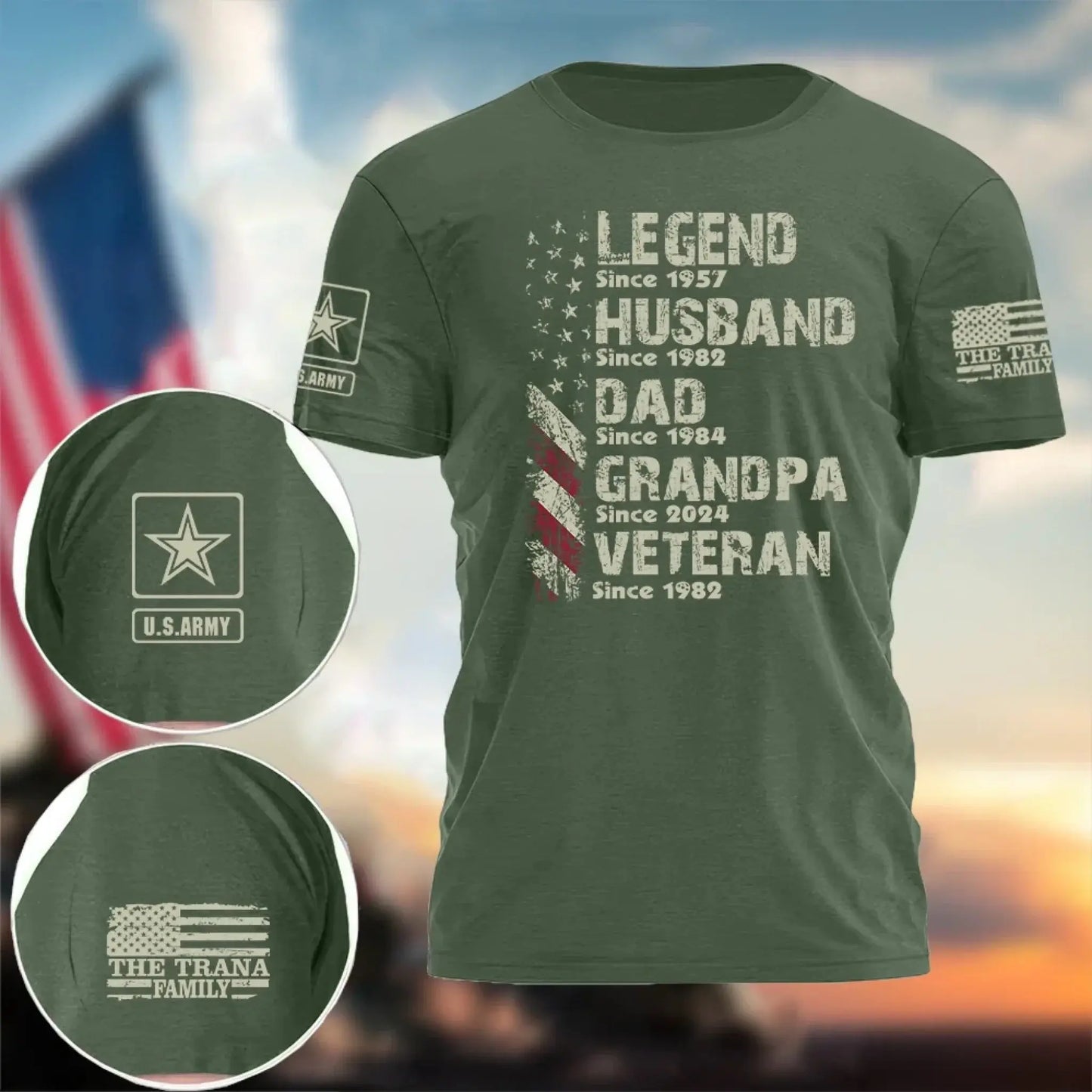 Personalized Veteran Grandpa Shirt – Custom Legend Husband Dad Papa T-Shirt with Military Branch & Years Ezcustomize