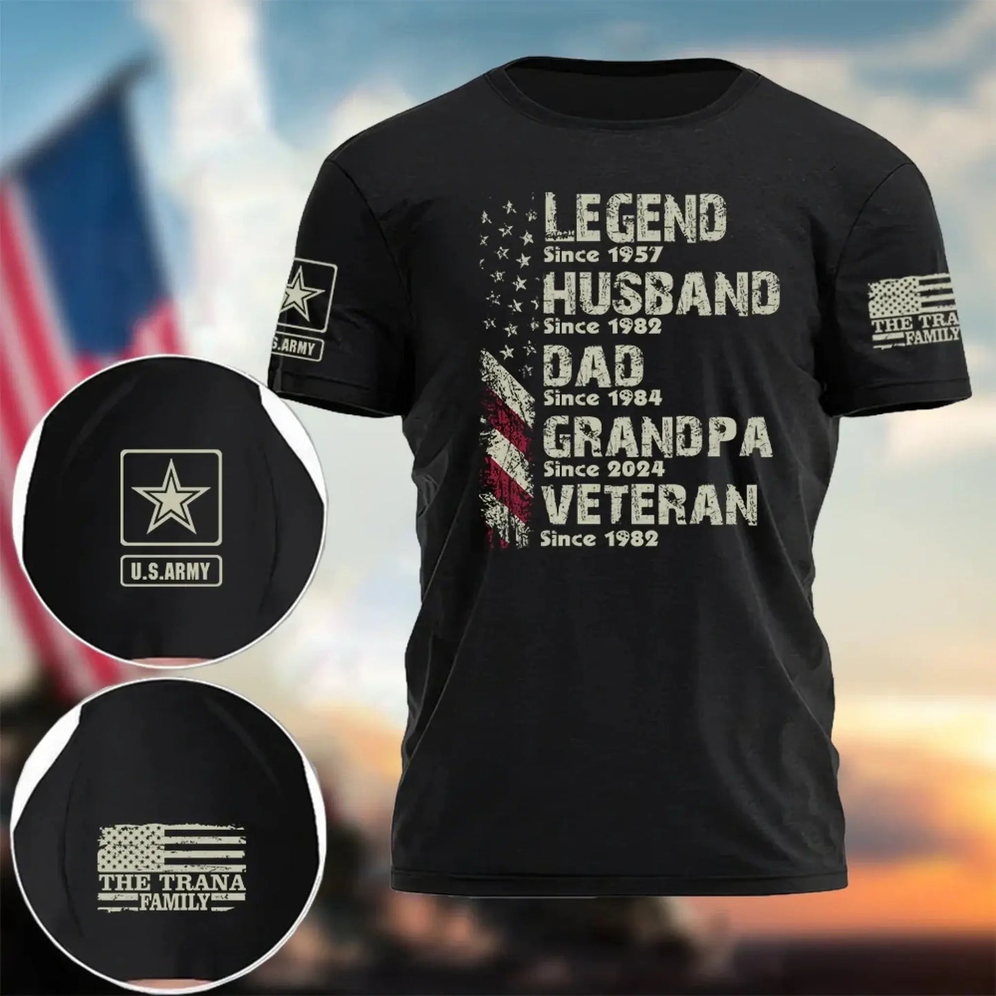 Personalized Veteran Grandpa Shirt – Custom Legend Husband Dad Papa T-Shirt with Military Branch & Years Ezcustomize