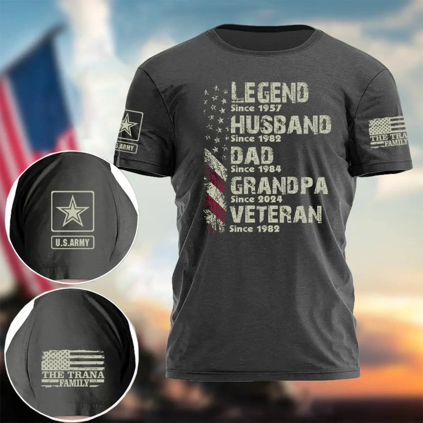 Personalized Veteran Grandpa Shirt – Custom Legend Husband Dad Papa T-Shirt with Military Branch & Years Ezcustomize