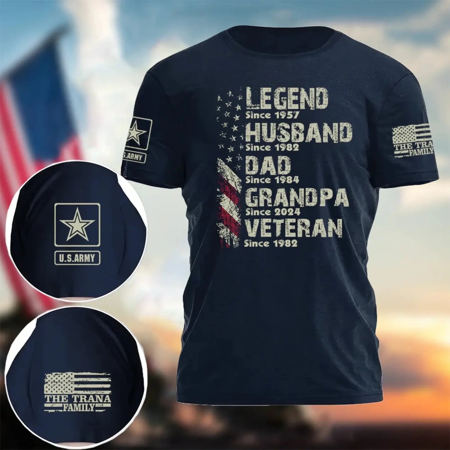 Personalized Veteran Grandpa Shirt – Custom Legend Husband Dad Papa T-Shirt with Military Branch & Years Ezcustomize