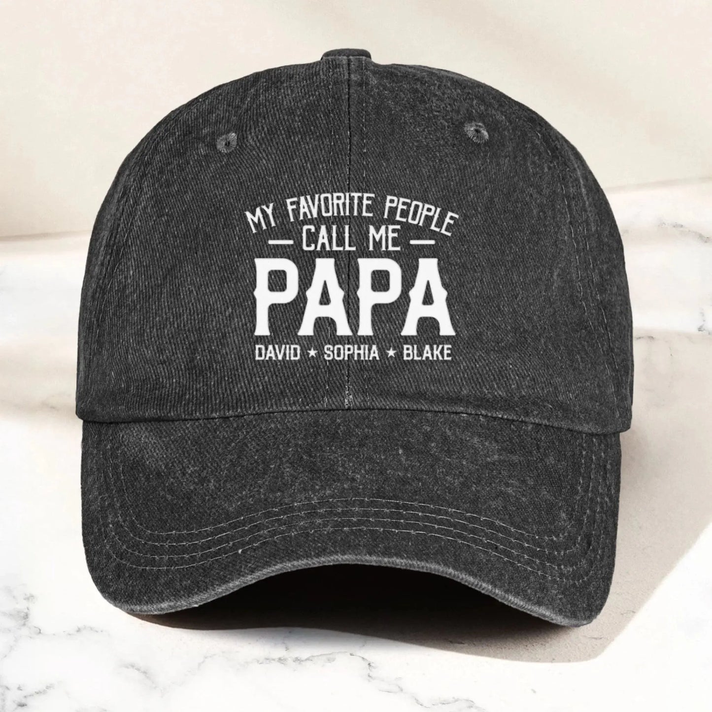 Personalized Washed Denim Cap with Kids’ Names – Custom Dad, Papa, or Grandpa Hat Ezcustomize