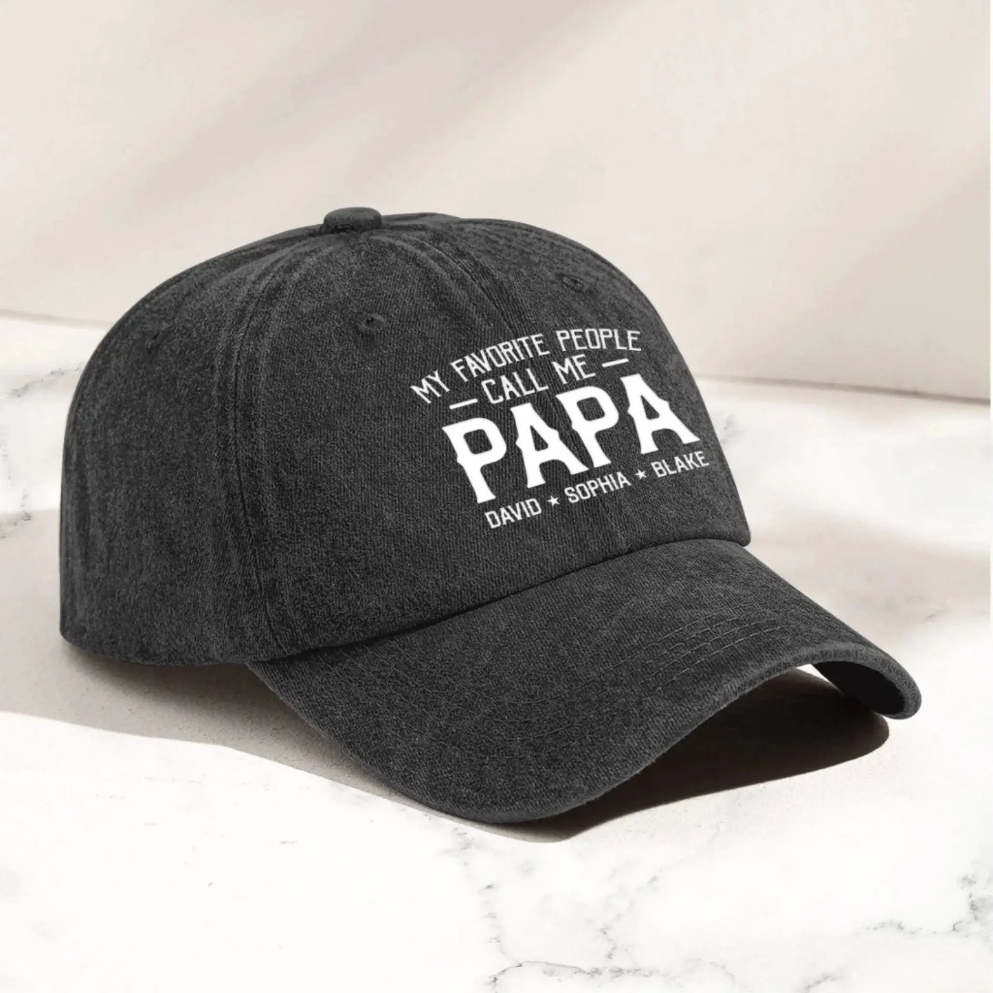 Personalized Washed Denim Cap with Kids’ Names – Custom Dad, Papa, or Grandpa Hat Ezcustomize