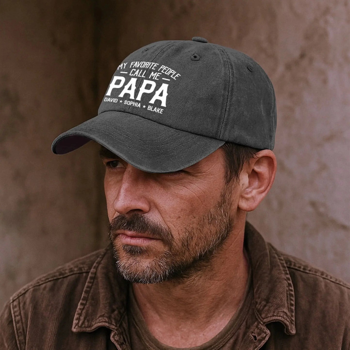 Personalized Washed Denim Cap with Kids’ Names – Custom Dad, Papa, or Grandpa Hat Ezcustomize