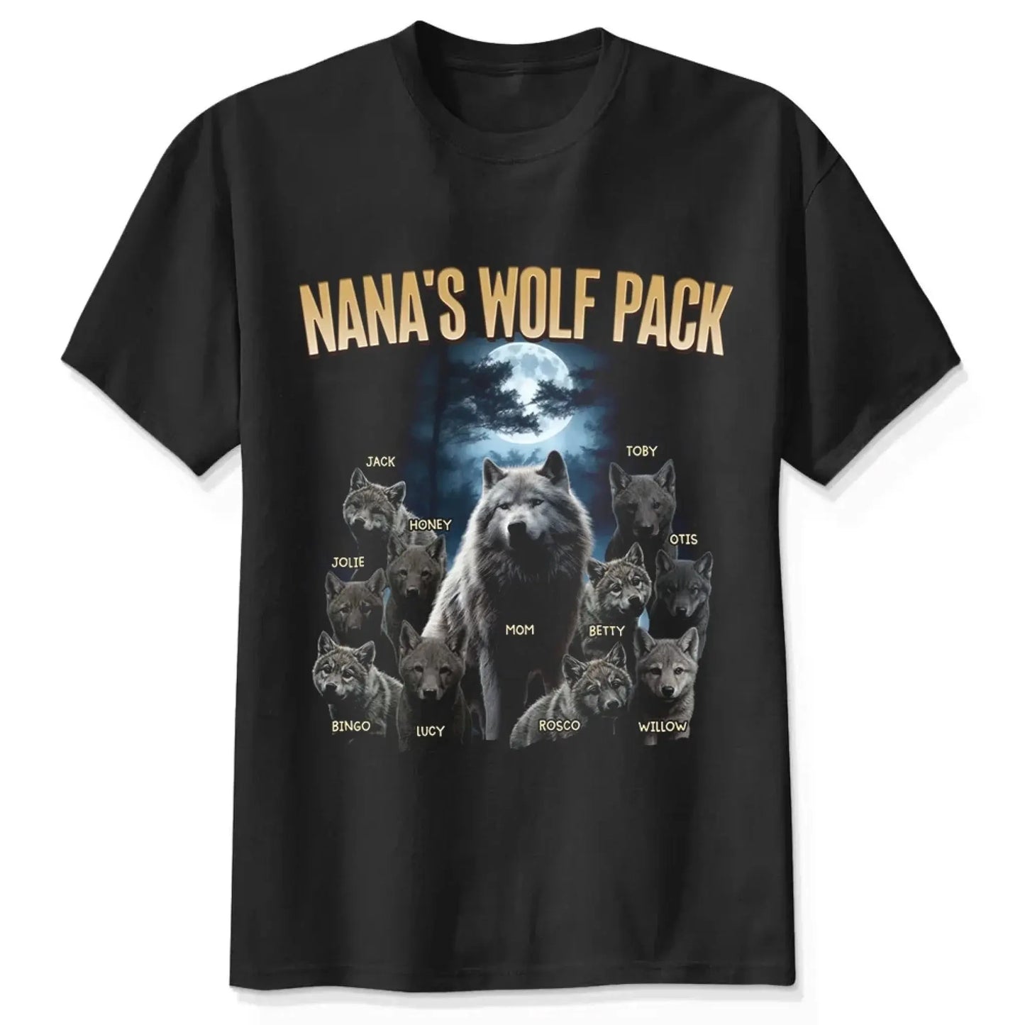Personalized Wolf Pack Shirt for Mom, Nana, Mimi, or Grandma – Custom Family Names, Cute Gift for Mother’s Day or Birthday Ezcustomize