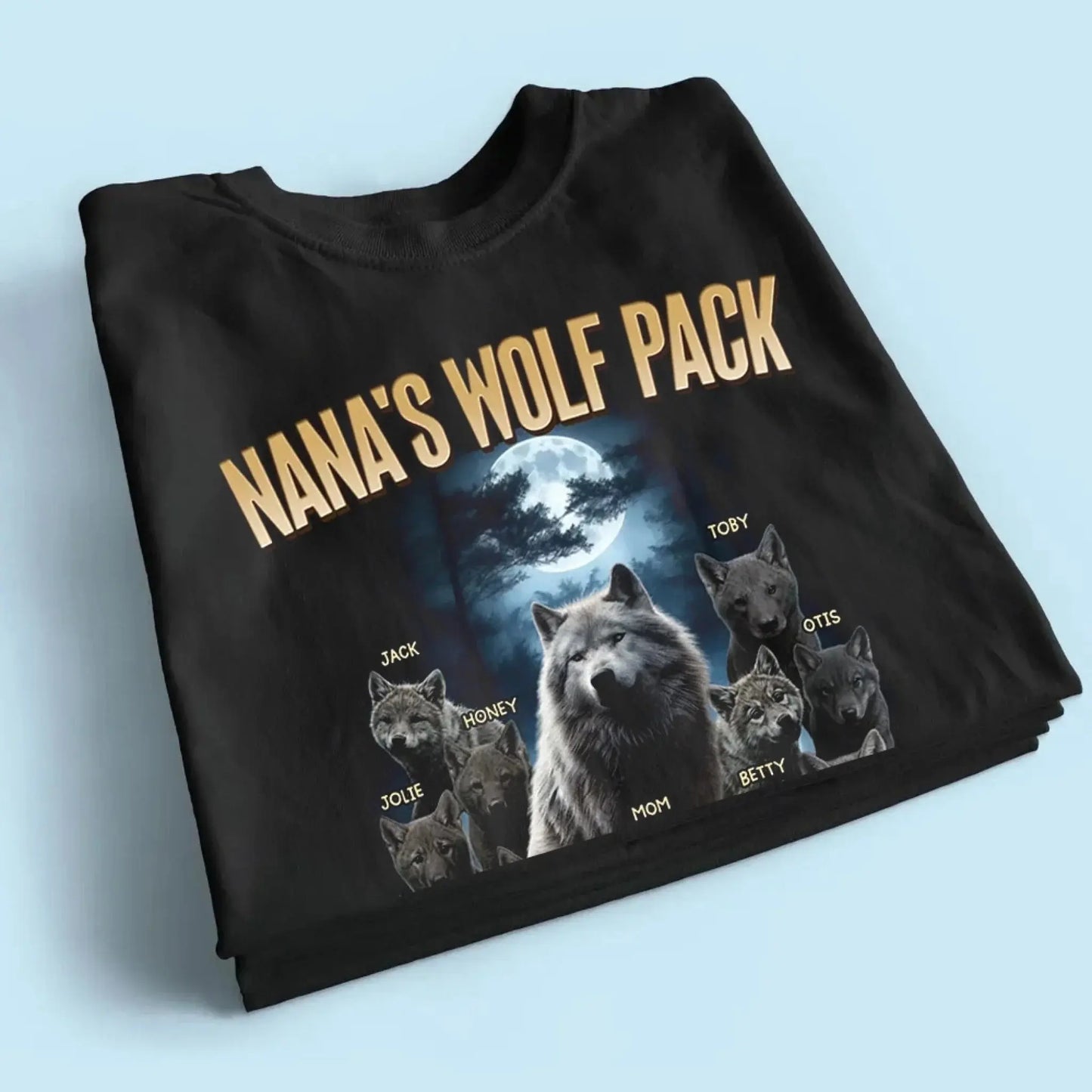 Personalized Wolf Pack Shirt for Mom, Nana, Mimi, or Grandma – Custom Family Names, Cute Gift for Mother’s Day or Birthday Ezcustomize