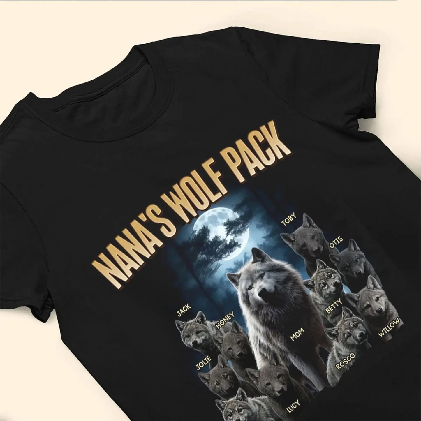 Personalized Wolf Pack Shirt for Mom, Nana, Mimi, or Grandma – Custom Family Names, Cute Gift for Mother’s Day or Birthday Ezcustomize