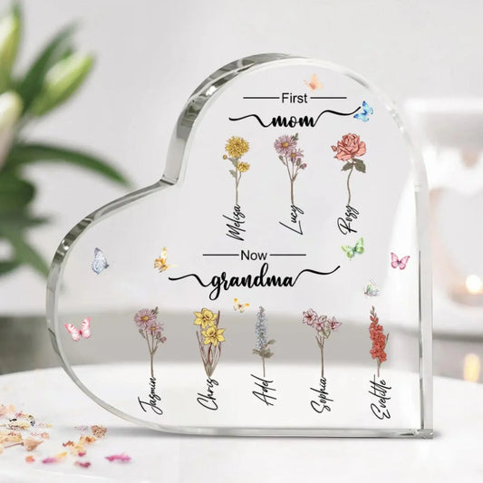 Personalized "First Mom, Now Grandma" Acrylic Plaque – Custom Birth Month Flower Gift for Moms & Grandmas Ezcustomize