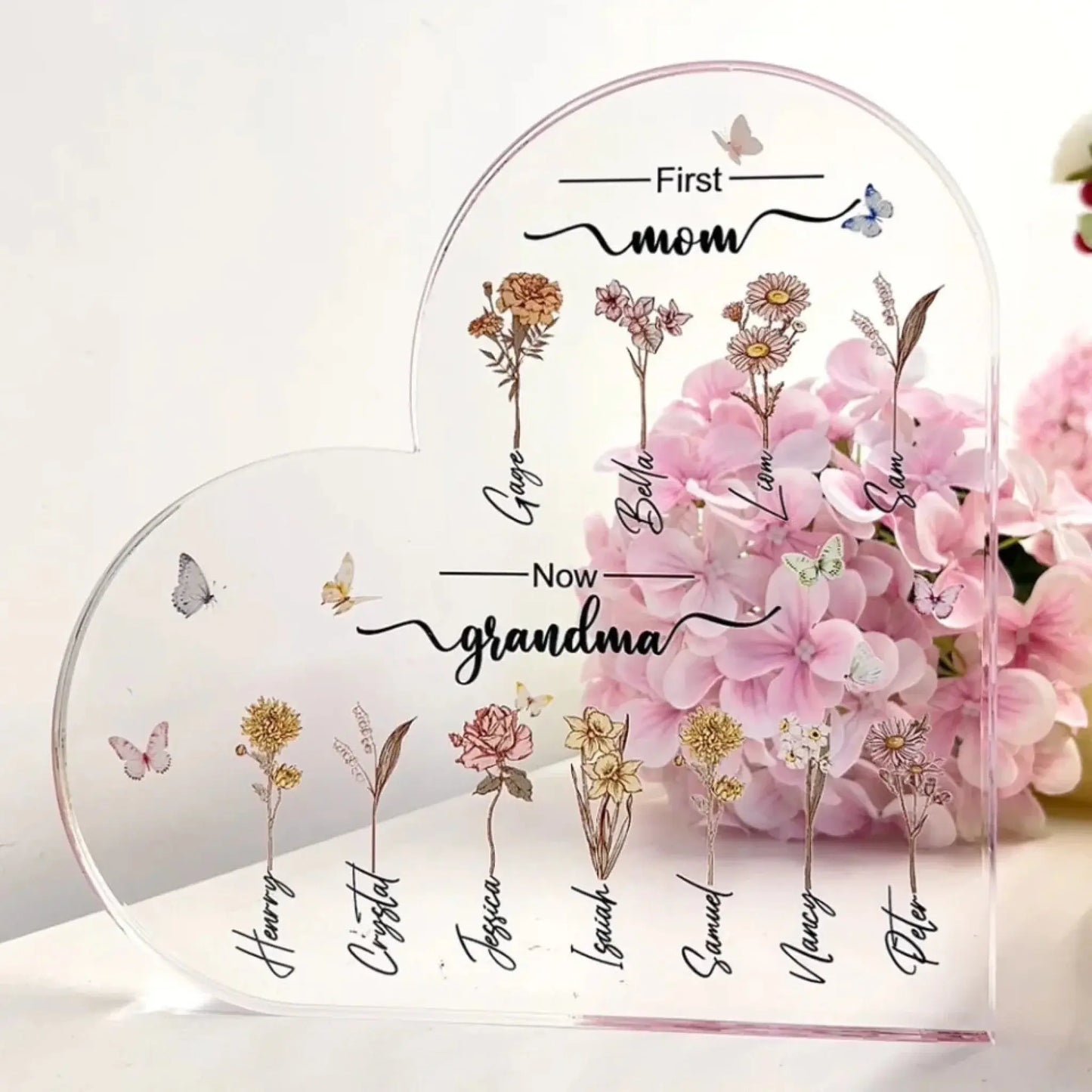 Personalized "First Mom, Now Grandma" Acrylic Plaque – Custom Birth Month Flower Gift for Moms & Grandmas Ezcustomize