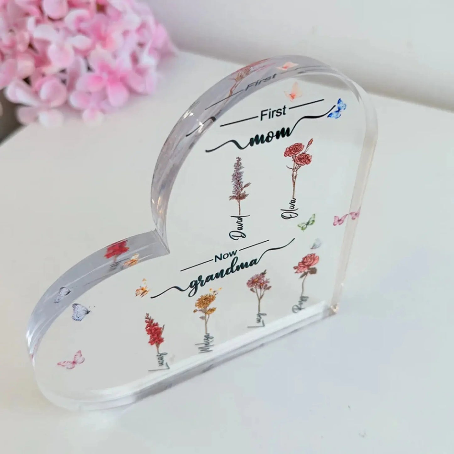 Personalized "First Mom, Now Grandma" Acrylic Plaque – Custom Birth Month Flower Gift for Moms & Grandmas Ezcustomize