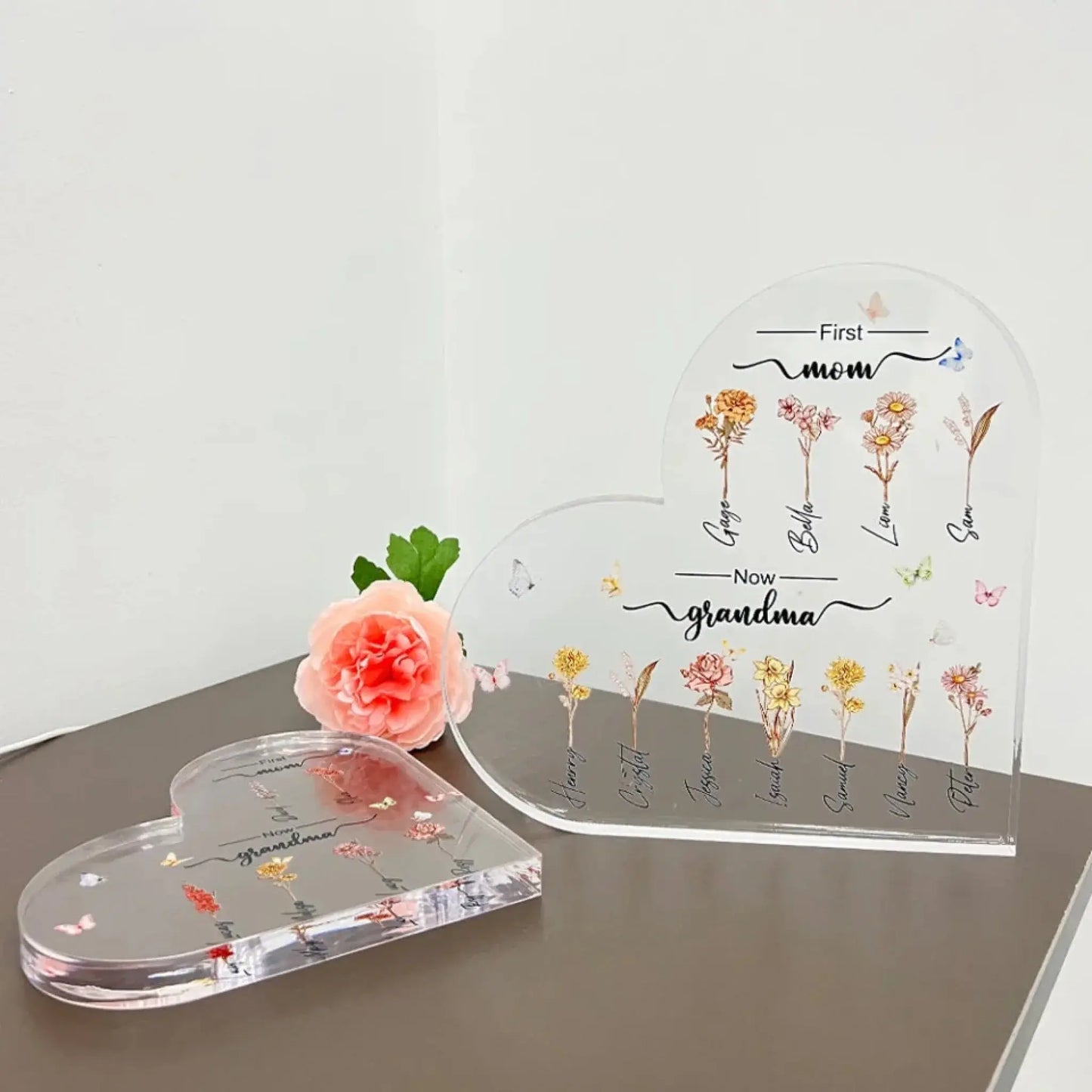 Personalized "First Mom, Now Grandma" Acrylic Plaque – Custom Birth Month Flower Gift for Moms & Grandmas Ezcustomize
