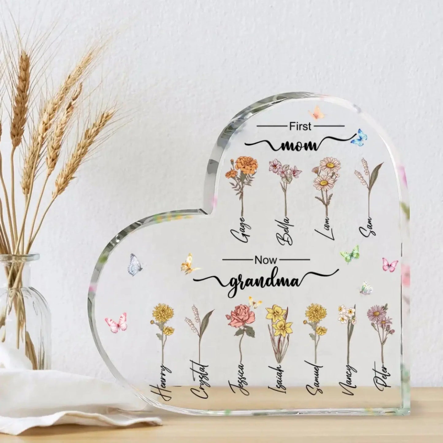 Personalized "First Mom, Now Grandma" Acrylic Plaque – Custom Birth Month Flower Gift for Moms & Grandmas Ezcustomize