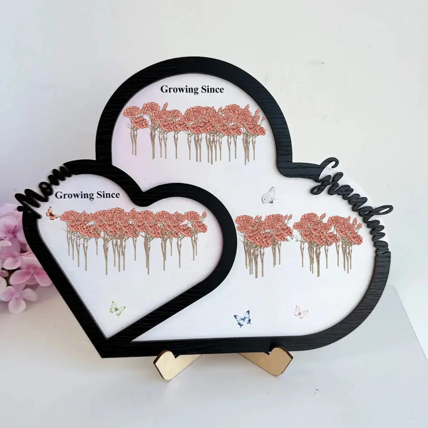 Personalized "First Mom, Now Grandma" Wooden Heart Plaque – Custom Birth Month Flower Gift for Moms & Grandmas Ezcustomize
