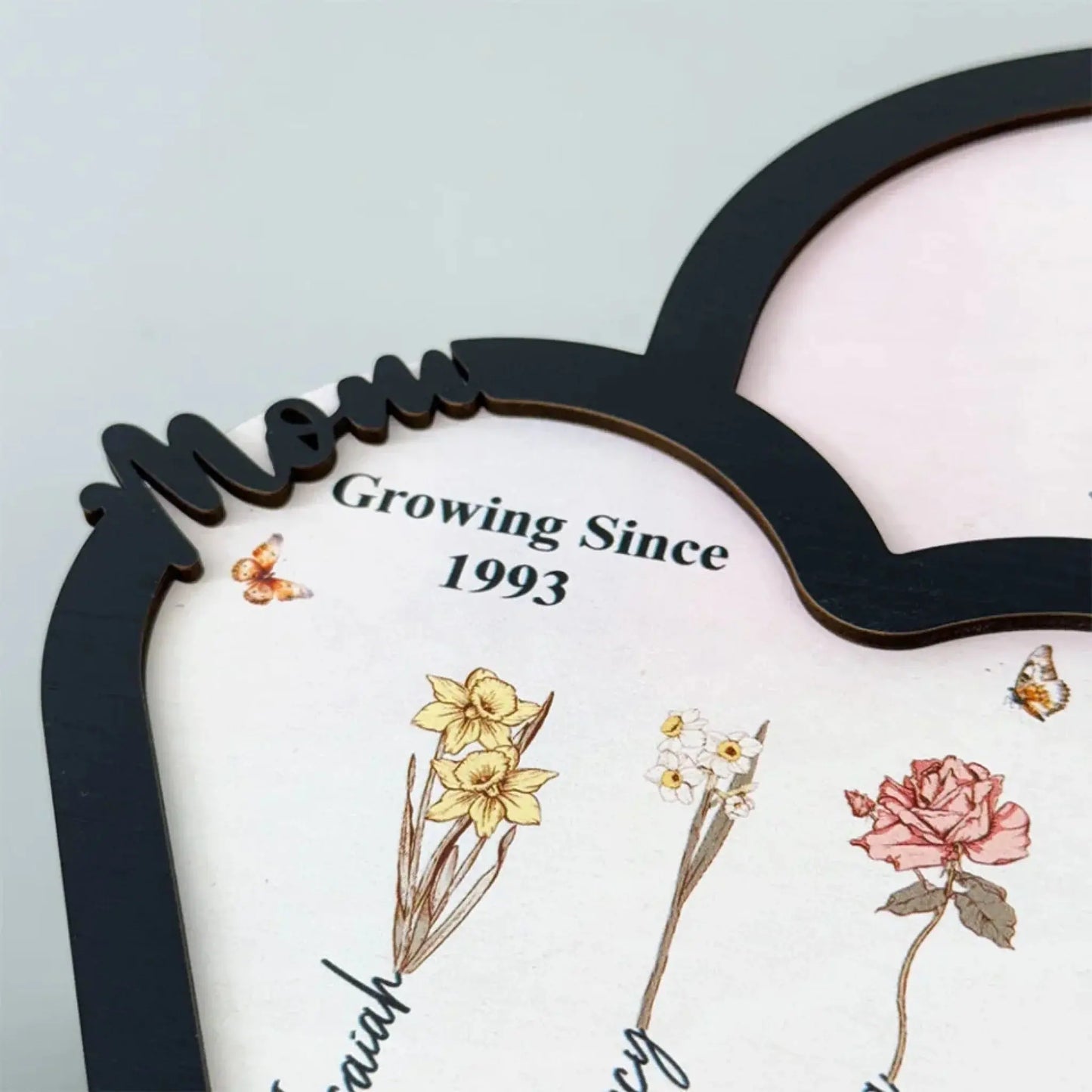 Personalized "First Mom, Now Grandma" Wooden Heart Plaque – Custom Birth Month Flower Gift for Moms & Grandmas Ezcustomize