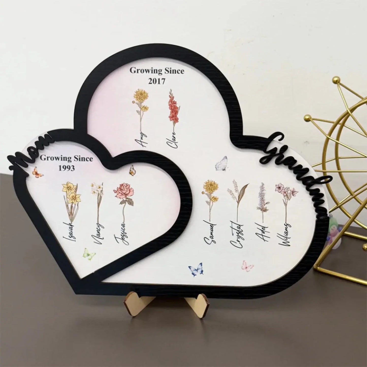 Personalized "First Mom, Now Grandma" Wooden Heart Plaque – Custom Birth Month Flower Gift for Moms & Grandmas Ezcustomize