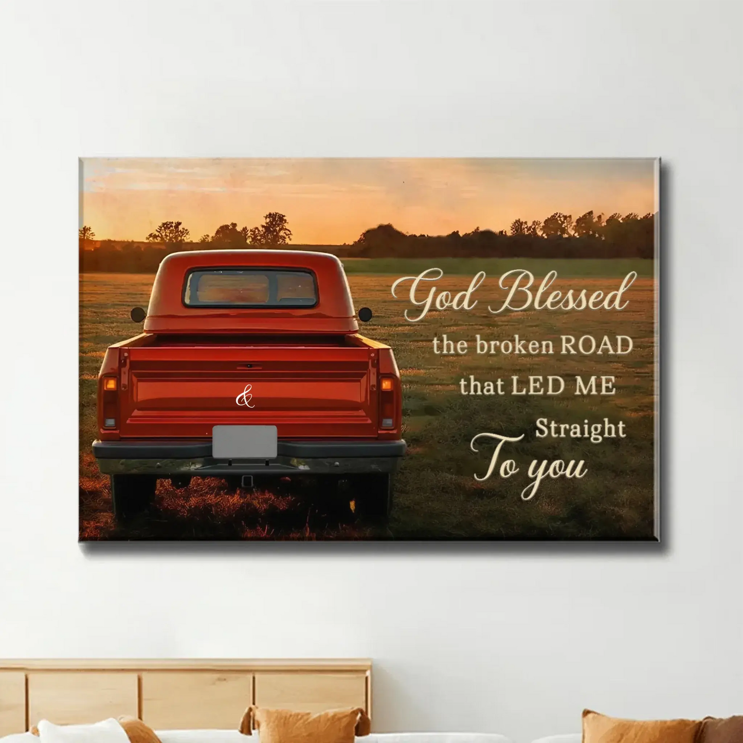 Personalized “God Blessed the Broken Road” Canvas with Couple Names, Custom Vintage Truck Wall Art, Wedding Anniversary Gift, Valentine Gift for Husband or Wife Ezcustomize