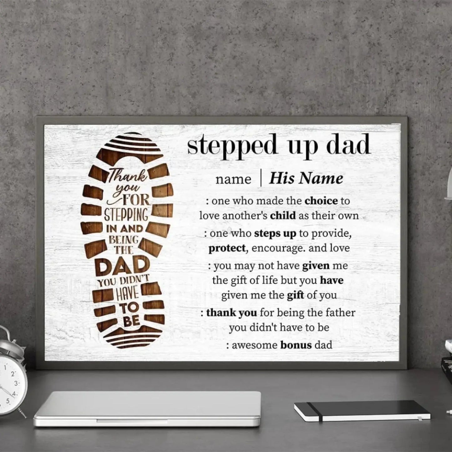 Personalized "Stepped Up Dad" Definition Canvas/Poster - Thoughtful Gift for a Bonus Dad Ezcustomize