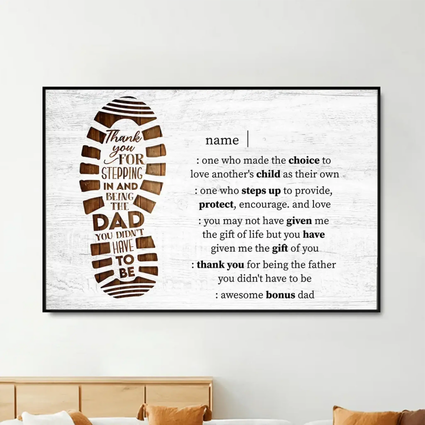 Personalized "Stepped Up Dad" Definition Canvas/Poster - Thoughtful Gift for a Bonus Dad Ezcustomize