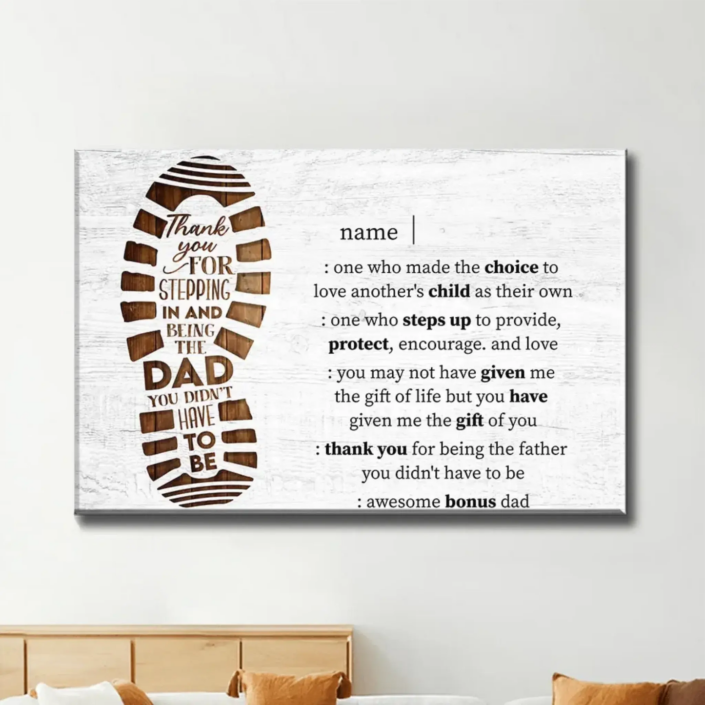 Personalized "Stepped Up Dad" Definition Canvas/Poster - Thoughtful Gift for a Bonus Dad Ezcustomize