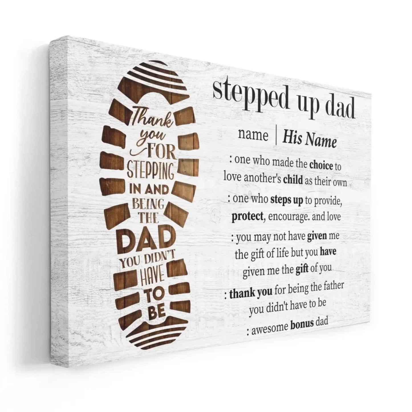 Personalized "Stepped Up Dad" Definition Canvas/Poster - Thoughtful Gift for a Bonus Dad Ezcustomize