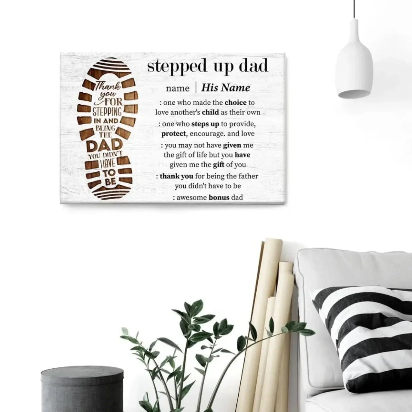Personalized "Stepped Up Dad" Definition Canvas/Poster - Thoughtful Gift for a Bonus Dad Ezcustomize