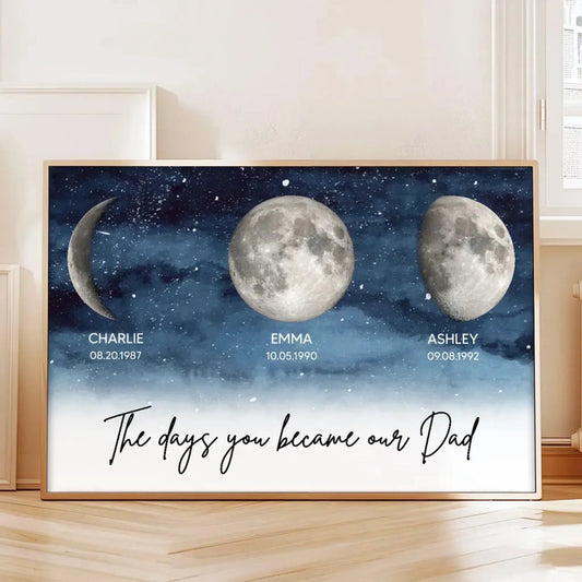 Personalized “The Day You Became Dad” Wall Art - Starry Night Moon Phase Poster/Canvas – Heartfelt Father’s Day Gift for Dad or Husband Ezcustomize