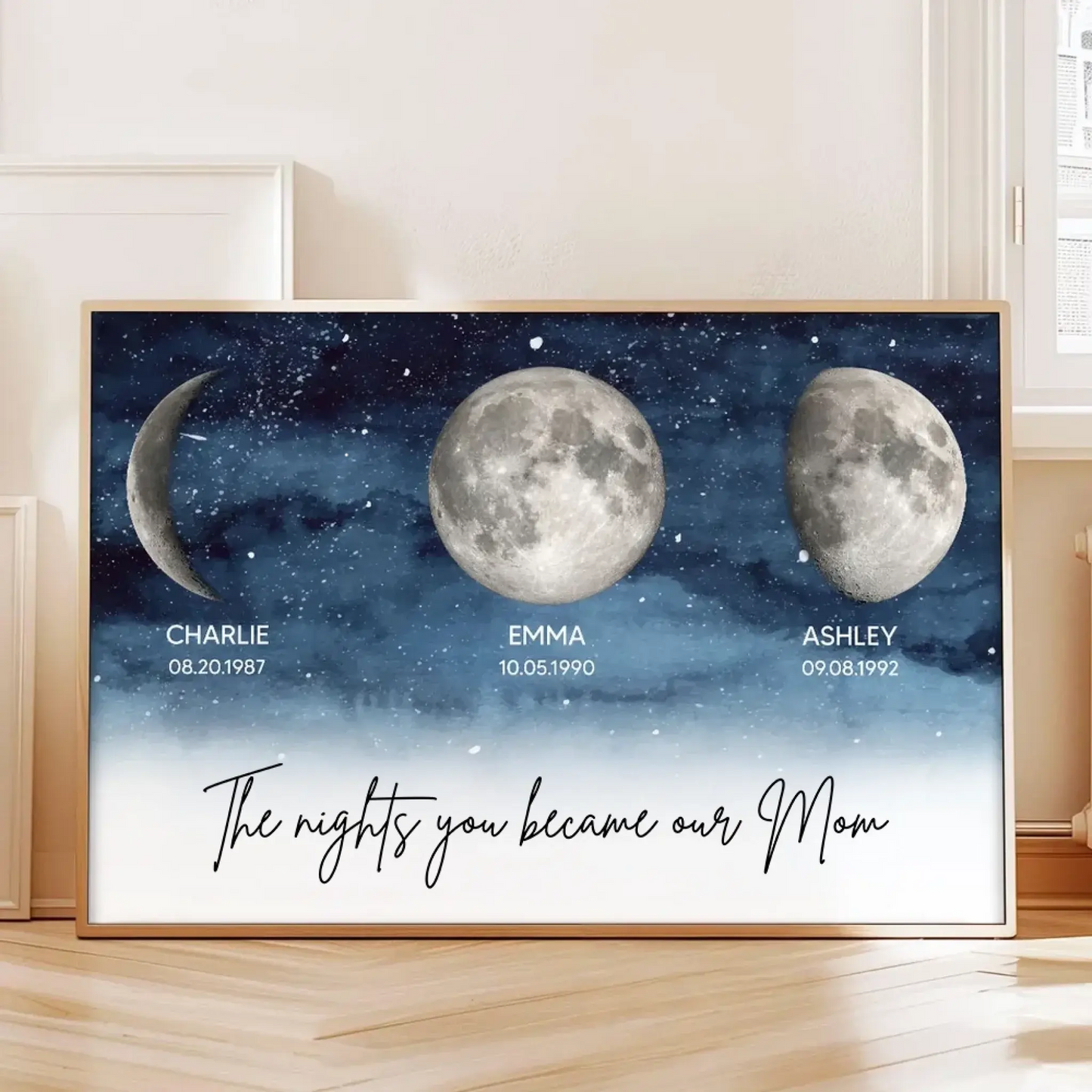 Personalized “The Nights You Became Our Dad” Wall Art - Starry Night Moon Phase Poster/Canvas – Heartfelt Father’s Day Gift for Dad or Husband Ezcustomize