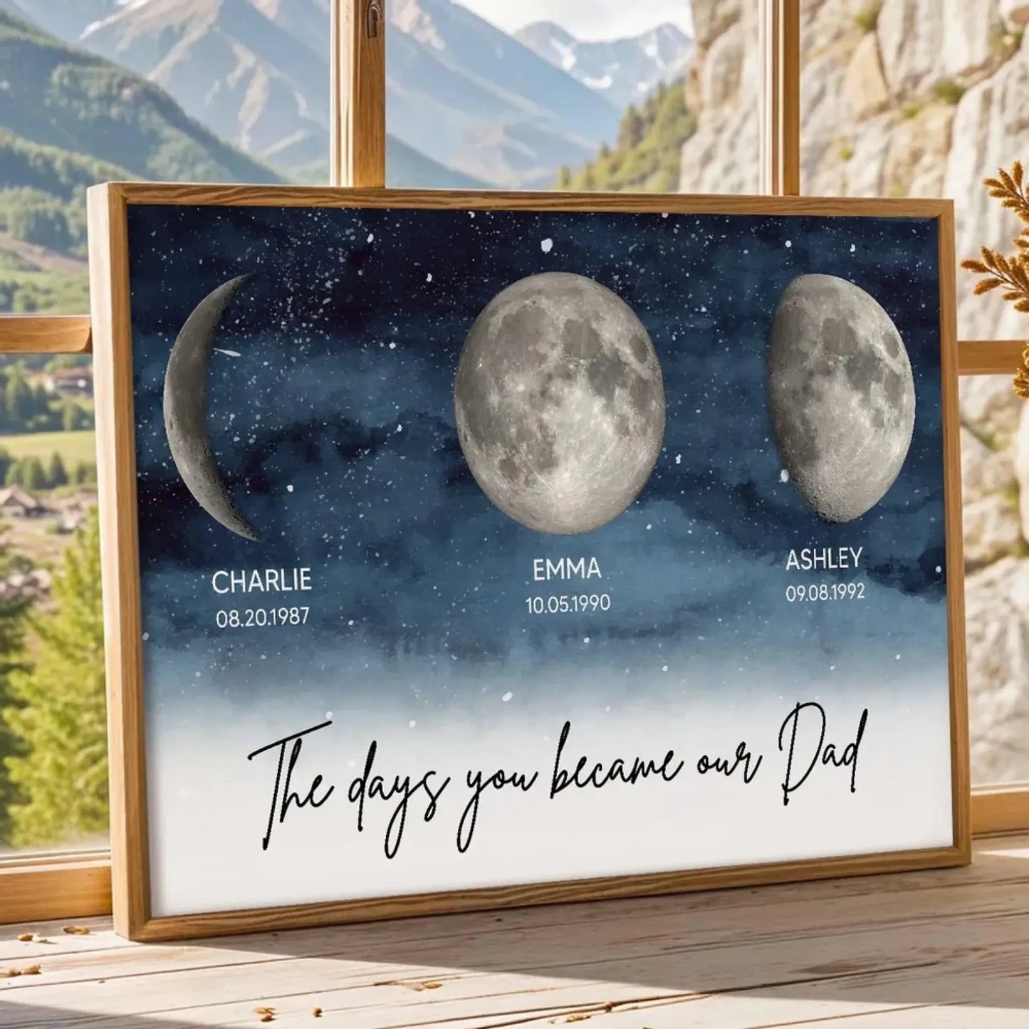 Personalized “The Nights You Became Our Dad” Wall Art - Starry Night Moon Phase Poster/Canvas – Heartfelt Father’s Day Gift for Dad or Husband Ezcustomize