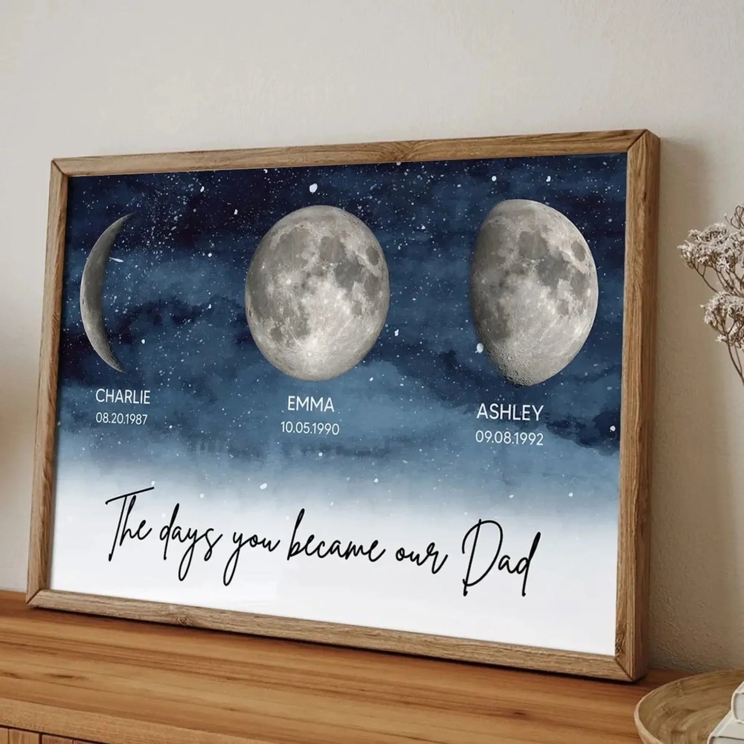 Personalized “The Nights You Became Our Dad” Wall Art - Starry Night Moon Phase Poster/Canvas – Heartfelt Father’s Day Gift for Dad or Husband Ezcustomize