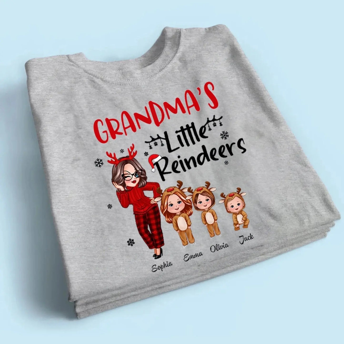 Pretty Grandma's Little Reindeer - Personalized Custom T Shirt - Christmas Gift for Grandma/Grandparent Ezcustomize