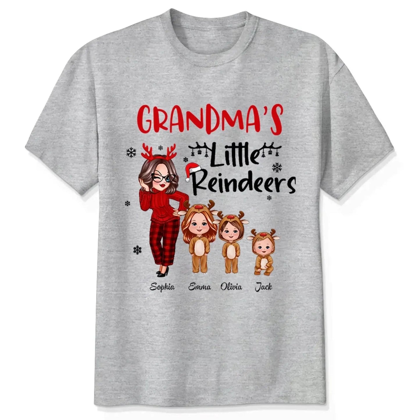 Pretty Grandma's Little Reindeer - Personalized Custom T Shirt - Christmas Gift for Grandma/Grandparent Ezcustomize