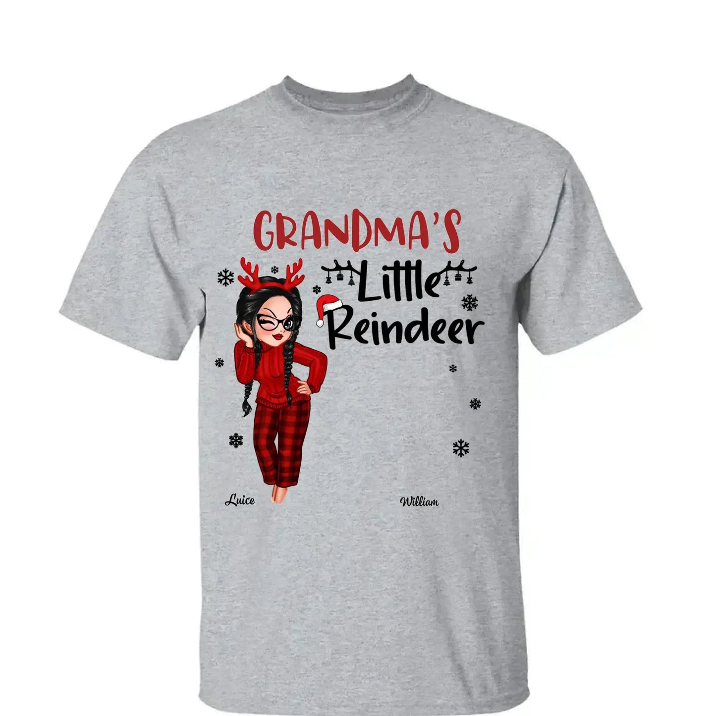 Pretty Grandma's Little Reindeer - Personalized Custom T Shirt - Christmas Gift for Grandma/Grandparent Ezcustomize