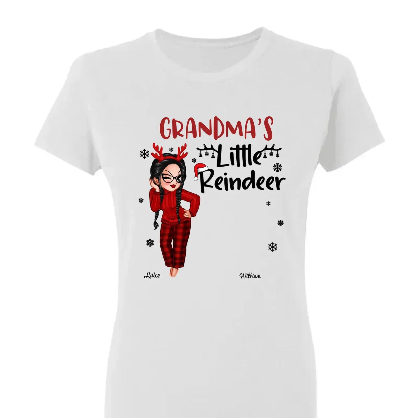 Pretty Grandma's Little Reindeer - Personalized Custom T Shirt - Christmas Gift for Grandma/Grandparent Ezcustomize