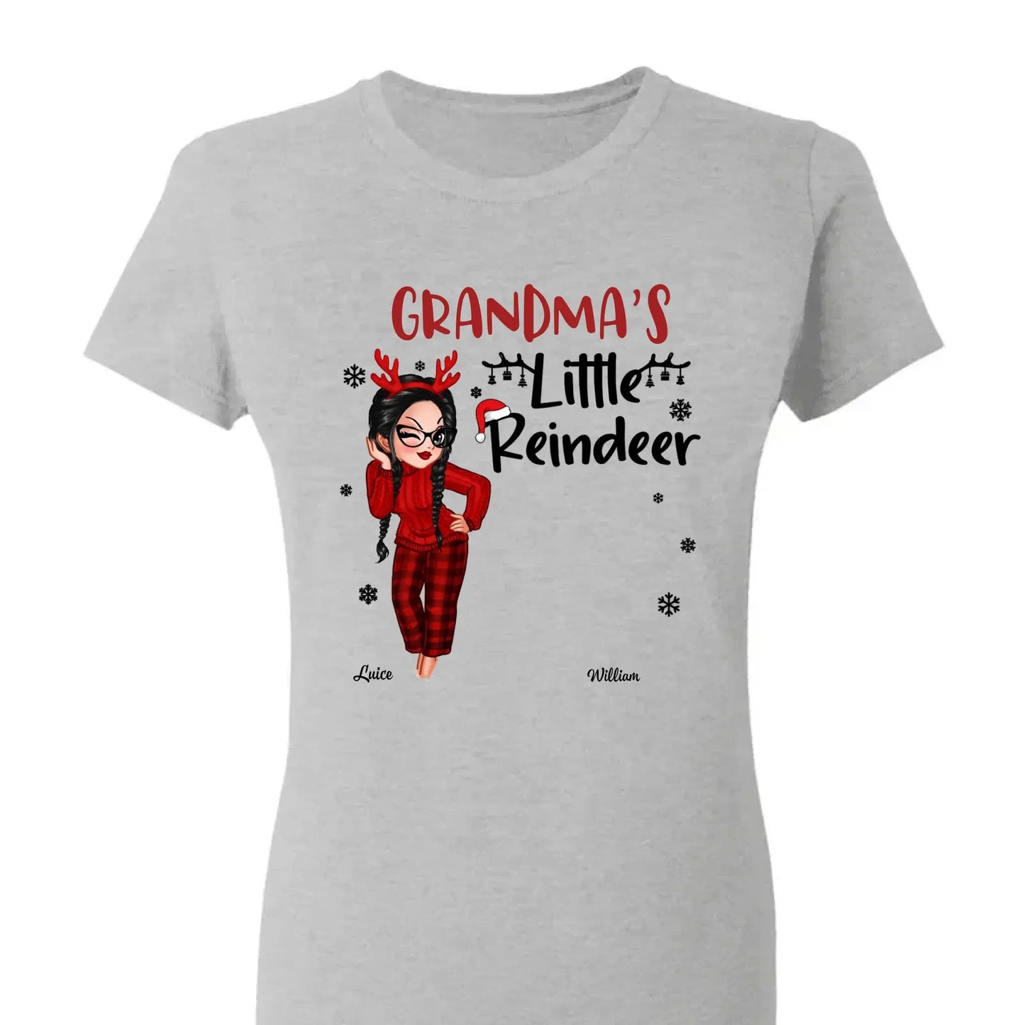 Pretty Grandma's Little Reindeer - Personalized Custom T Shirt - Christmas Gift for Grandma/Grandparent Ezcustomize