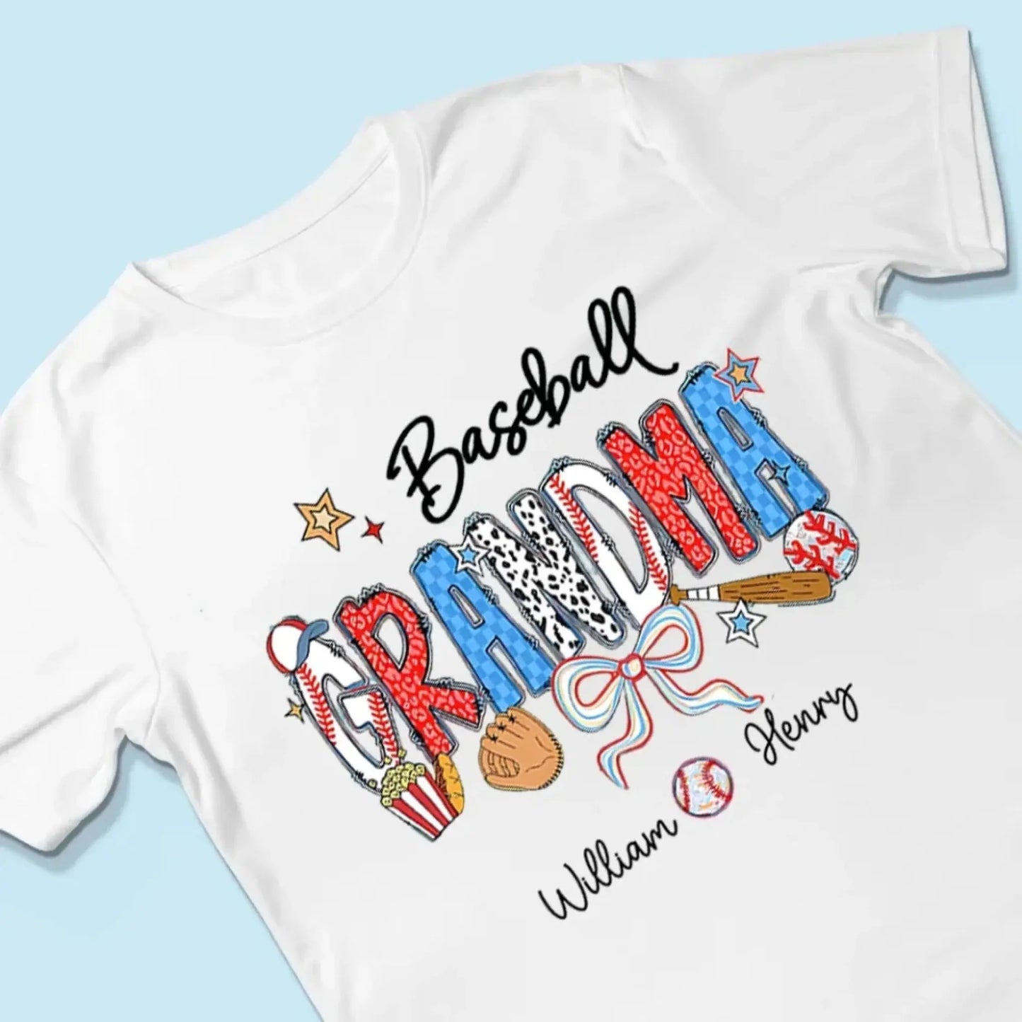 Proud Sports Grandma T-Shirt – Personalized Tee with Kids’ Names – Custom Gift for Baseball, Softball, Soccer & More Ezcustomize