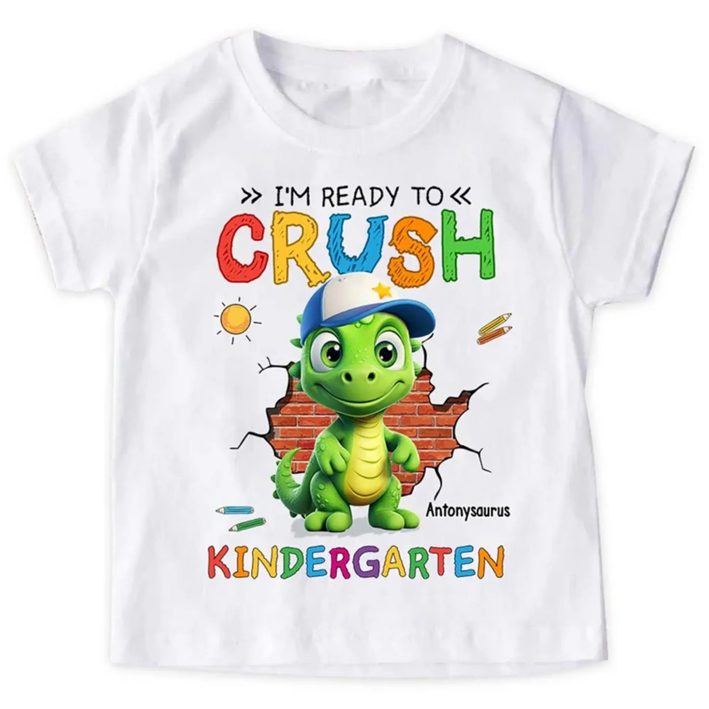 Ready to Crush Kindergarten/First Grade – Personalized T-Shirt/Youth Tee for Grandson – Fun Gift for Back to School Ezcustomize